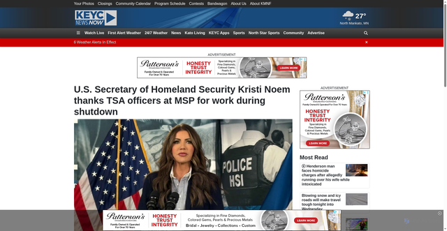 Security scan screenshot of https://www.keyc.com/2025/11/24/us-secretary-homeland-security-kristi-noem-thanks-tsa-officers-msp-work-during-shutdown/
