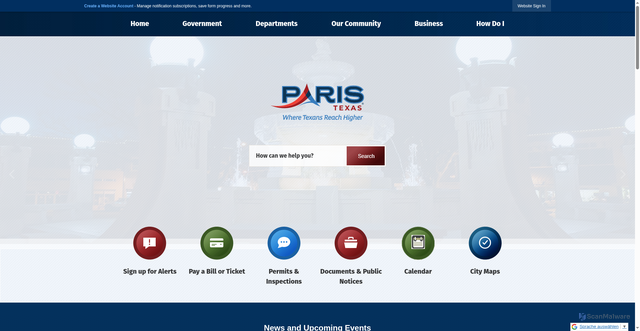 Security scan screenshot of https://paristexas.gov/