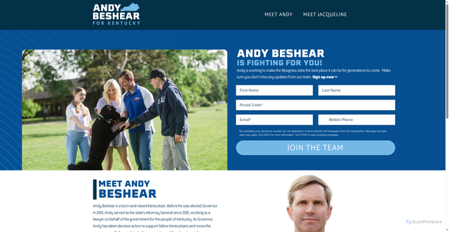 Security scan screenshot of https://andybeshear.com/