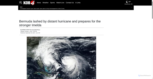 Security scan screenshot of https://www.kob.com/ap-top-news/bermuda-lashed-by-distant-hurricane-and-prepares-for-the-stronger-imelda/