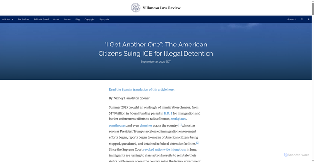 Security scan screenshot of https://www.villanovalawreview.com/post/3472-i-got-another-one-the-american-citizens-suing-ice-for-illegal-detention
