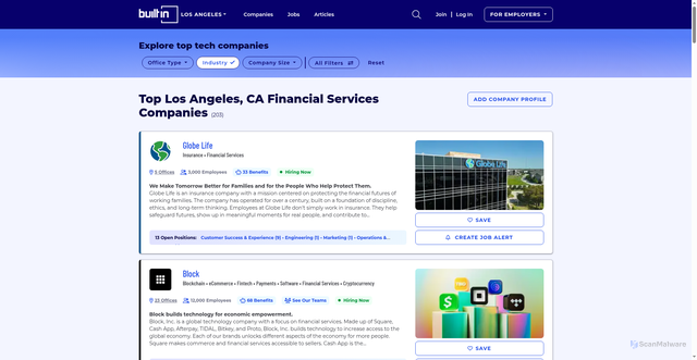 Security scan screenshot of https://www.builtinla.com/companies/type/financial-services-companies