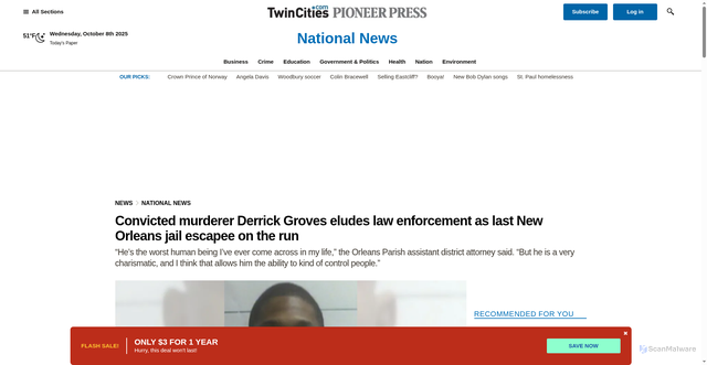 Security scan screenshot of https://www.twincities.com/2025/07/09/new-orleans-jailbreak-derrick-groves/