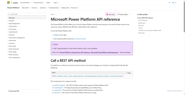 Security scan screenshot of https://api.gov.powerplatform.microsoft.us