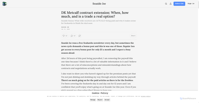 Security scan screenshot of https://www.seasidejoe.com/p/dk-metcalf-contract-rumors-news-seahawks