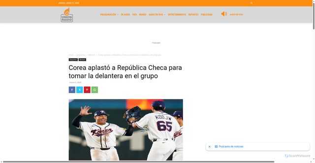 Security scan screenshot of https://unionradio.net/corea-aplasto-a-republica-checa-para-tomar-la-delantera-en-el-grupo/