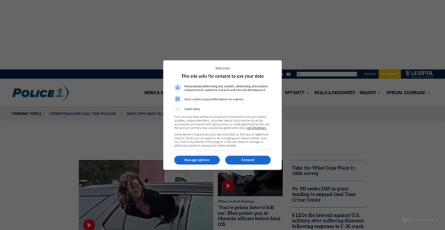 Security scan screenshot of https://link.police1.com