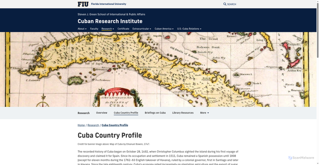 Security scan screenshot of https://cri.fiu.edu/research/cuba-country-profile/