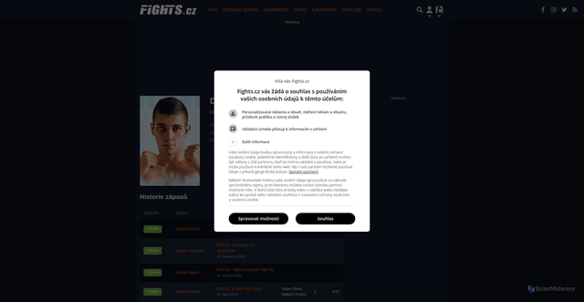 Security scan screenshot of https://www.fights.cz/fighter/damian-rzepecki-589177