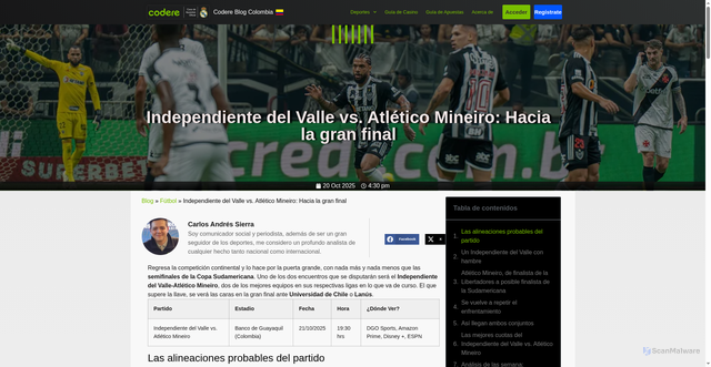 Security scan screenshot of https://blog.codere.com.co/futbol/independiente-del-valle-vs-atletico-mineiro-hacia-la-gran-final