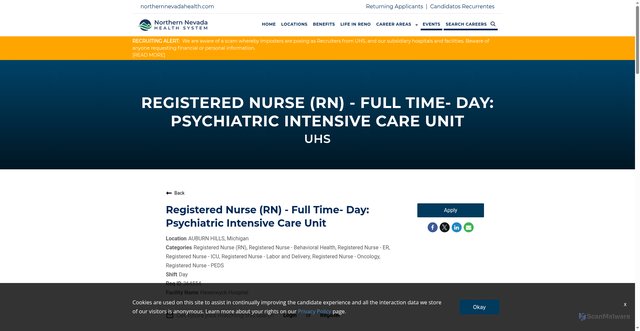 Security scan screenshot of https://jobs.uhsinc.com/the-northern-nevada-health-system-events/jobs/364554