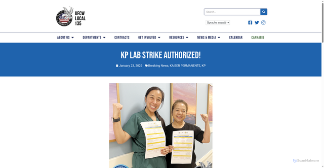 Security scan screenshot of https://ufcw135.com/kp-lab-strike-authorized/