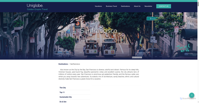Security scan screenshot of https://www.uniglobegoldenempiretravel.com/destinations/san-francisco