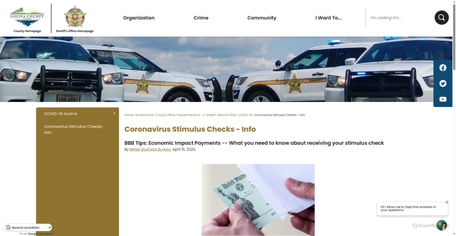 Security scan screenshot of https://www.louisacounty.gov/2307/Coronavirus-Stimulus-Checks---Info