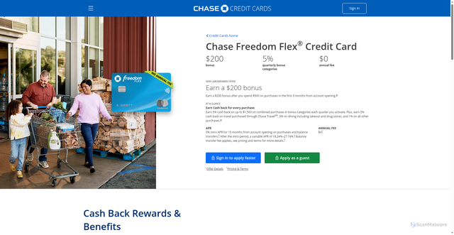 Security scan screenshot of https://creditcardoptimizer.com/go/chase-freedomflex?source=homepage_featured