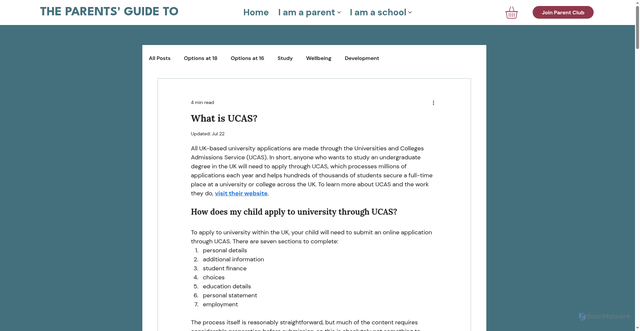 Security scan screenshot of https://www.theparentsguideto.co.uk/post/what-is-ucas