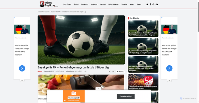 Security scan screenshot of https://ajansbesiktas.com/basaksehir-fk-fenerbahce-maci-ne-zaman-hangi-kanalda-171822h.htm