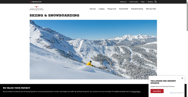 Security scan screenshot of https://www.telluride.com/activity/skiing-snowboarding/