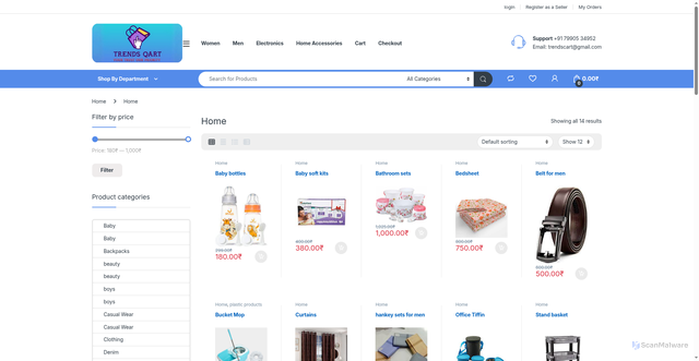 Security scan screenshot of https://trendsqart.com/product-category/home/