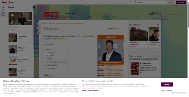 Security scan screenshot of https://9-1-1.fandom.com/wiki/Rob_Lowe