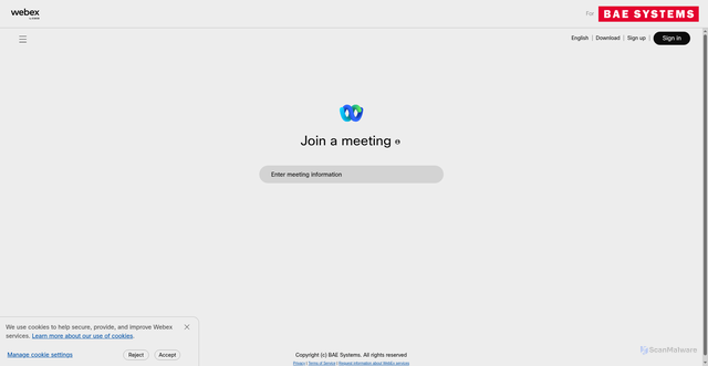 Security scan screenshot of https://baesystemsukrow.webex.com