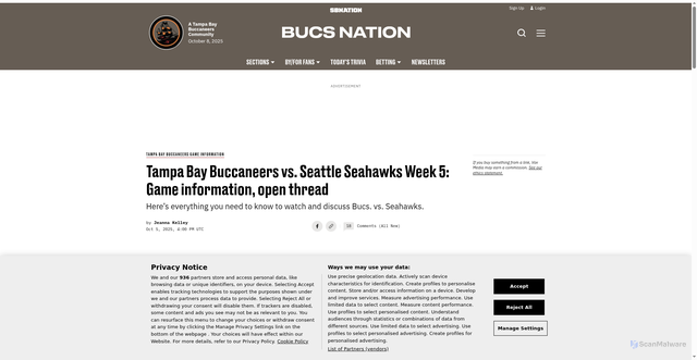 Security scan screenshot of https://www.bucsnation.com/tampa-bay-buccaneers-game-information/65684/seattle-seahawks-nfl-week-5-how-to-watch-stream-announcers-odds-discussion-predictions