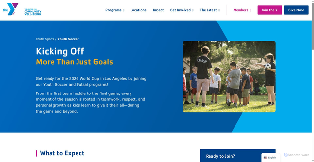 Security scan screenshot of https://www.ymcala.org/programs/youth/youth-sports/soccer/