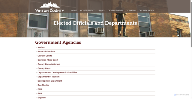 Security scan screenshot of https://vintoncounty.com/government/elected-officials-departments/