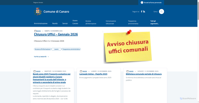Security scan screenshot of https://www.comune.canaro.ro.it/