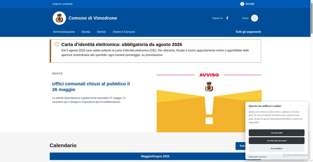 Security scan screenshot of https://www.comune.vimodrone.milano.it