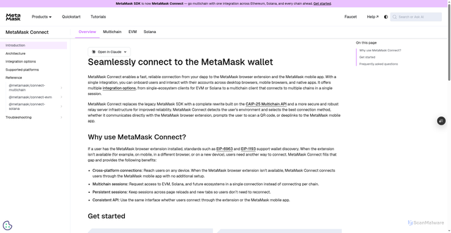 Security scan screenshot of http://metamask-docs-p13jojaa8-consensys-ddffed67.vercel.app/metamask-connect/