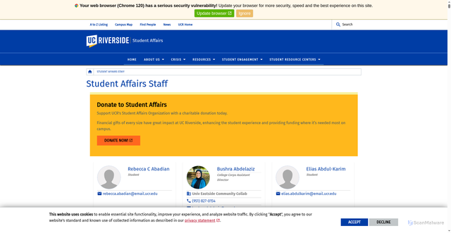 Security scan screenshot of https://studentaffairs.ucr.edu/student-affairs-staff