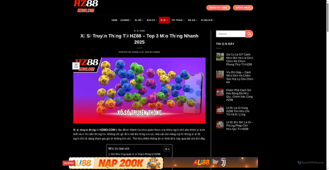 Security scan screenshot of https://hz88-top1vn.com/xo-so-truyen-thong-tai-hz88/