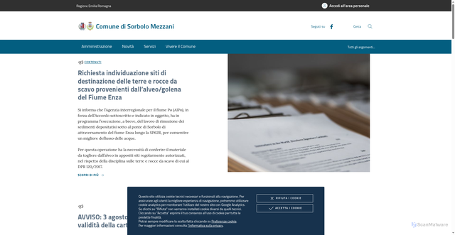 Security scan screenshot of https://www.comune.sorbolomezzani.pr.it/