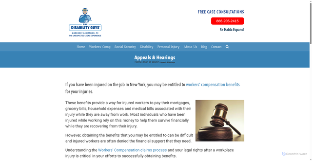 Security scan screenshot of https://thedisabilityguys.com/workers-compensation/appeals-hearings/