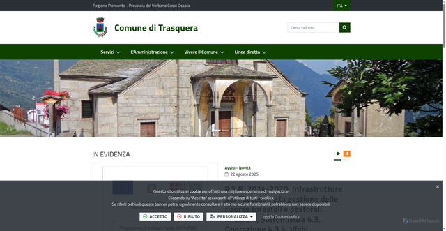 Security scan screenshot of https://www.comune.trasquera.vb.it/it-it/home