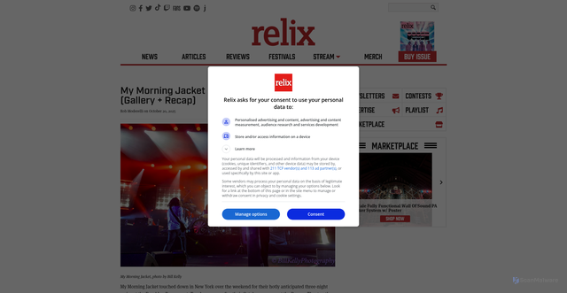 Security scan screenshot of https://relix.com/news/detail/my-morning-jacket-at-brooklyn-paramount-gallery-recap/
