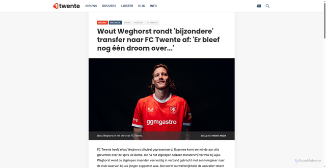 Security scan screenshot of https://www.1twente.nl/artikel/6208462/wout-weghorst-rondt-bijzondere-transfer-naar-fc-twente-af-er-bleef-nog-een-droom-over