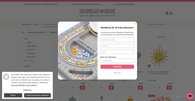 Security scan screenshot of https://dreambeads-online.fr/breloques-pendentifs/pendentifs