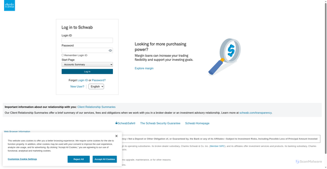 Security scan screenshot of https://client.schwab.com/Areas/Access/Login