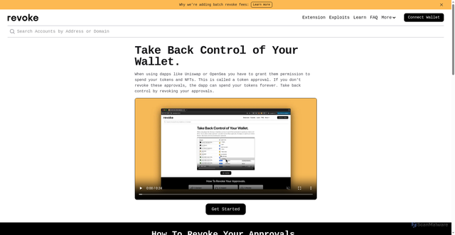 Security scan screenshot of https://revoke.cash/