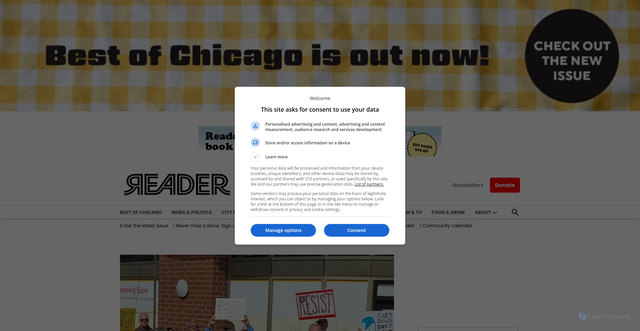 Security scan screenshot of https://chicagoreader.com
