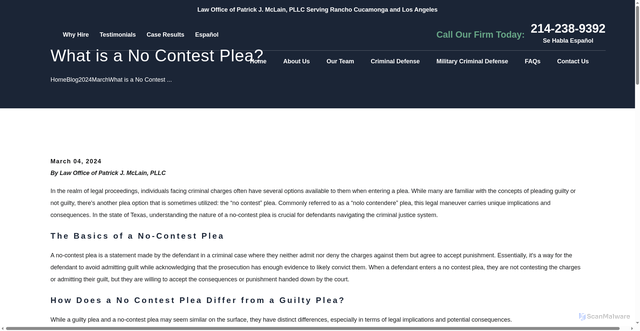 Security scan screenshot of https://www.patrickjmclain.com/blog/2024/march/what-is-a-no-contest-plea-/
