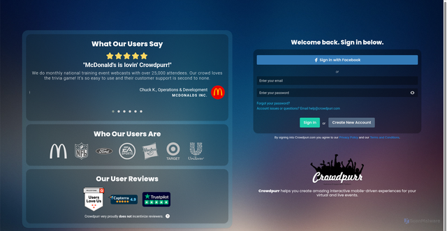 Security scan screenshot of https://app.crowdpurr.com
