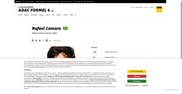 Security scan screenshot of https://www.adac-motorsport.de/en/adac-formel-4/fahrer/2022/rafael-camara/