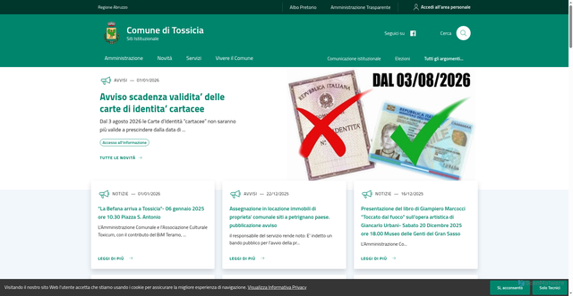 Security scan screenshot of https://www.comune.tossicia.te.it/