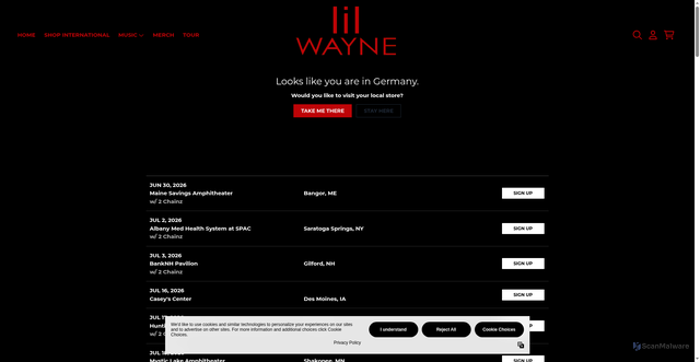 Security scan screenshot of https://shoplilwayne.com/pages/tour?srsltid=AfmBOopxsVacM8slqw2d-jsVqWIUqDwQoZo23IYNnvUWBtloVSod2fjd