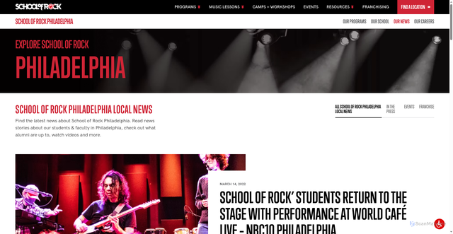 Security scan screenshot of https://www.schoolofrock.com/locations/philadelphia/news