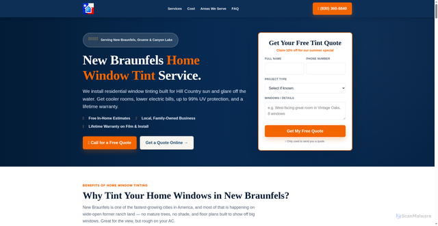 Security scan screenshot of sanantoniohomewindowtint.com