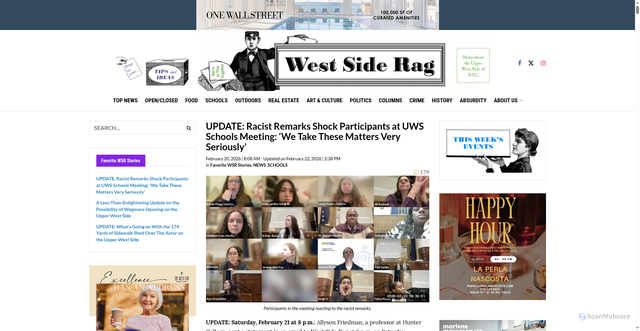 Security scan screenshot of https://www.westsiderag.com/2026/02/20/racist-remarks-shock-participants-at-uws-schools-meeting-we-take-these-matters-very-seriously